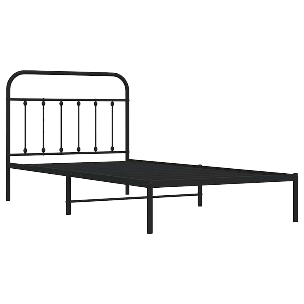 Metalni okvir za krevet s uzglavljem crni 100x200 cm