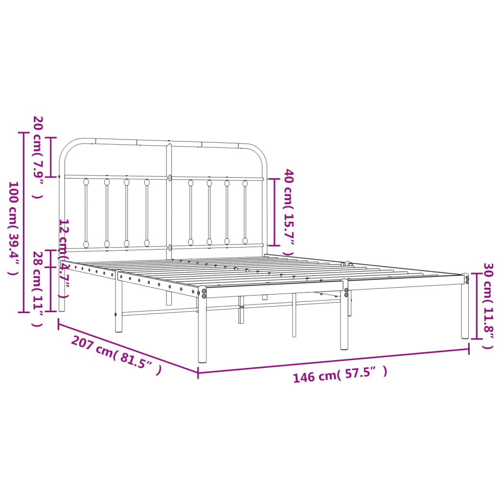 Metalni okvir za krevet s uzglavljem crni 140x200 cm