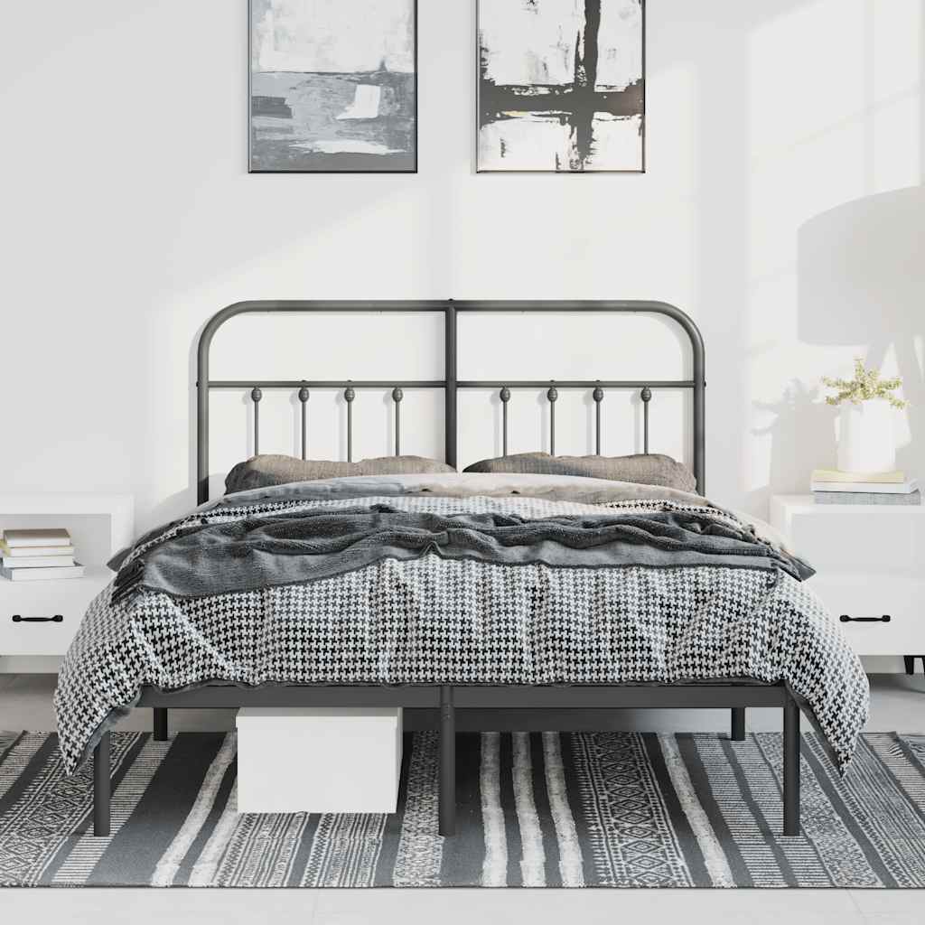 Metalni okvir za krevet s uzglavljem crni 150x200 cm