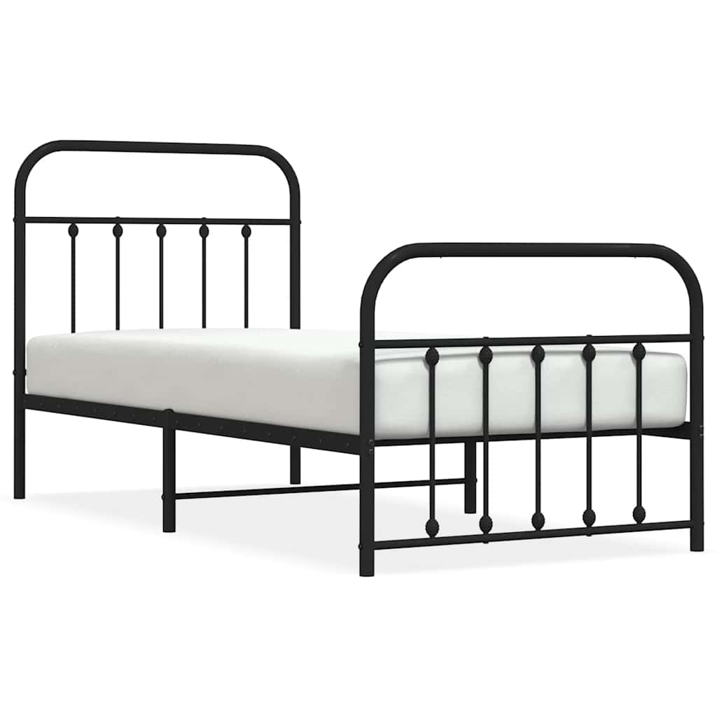 Metalni okvir kreveta uzglavlje i podnožje crni 90x190 cm