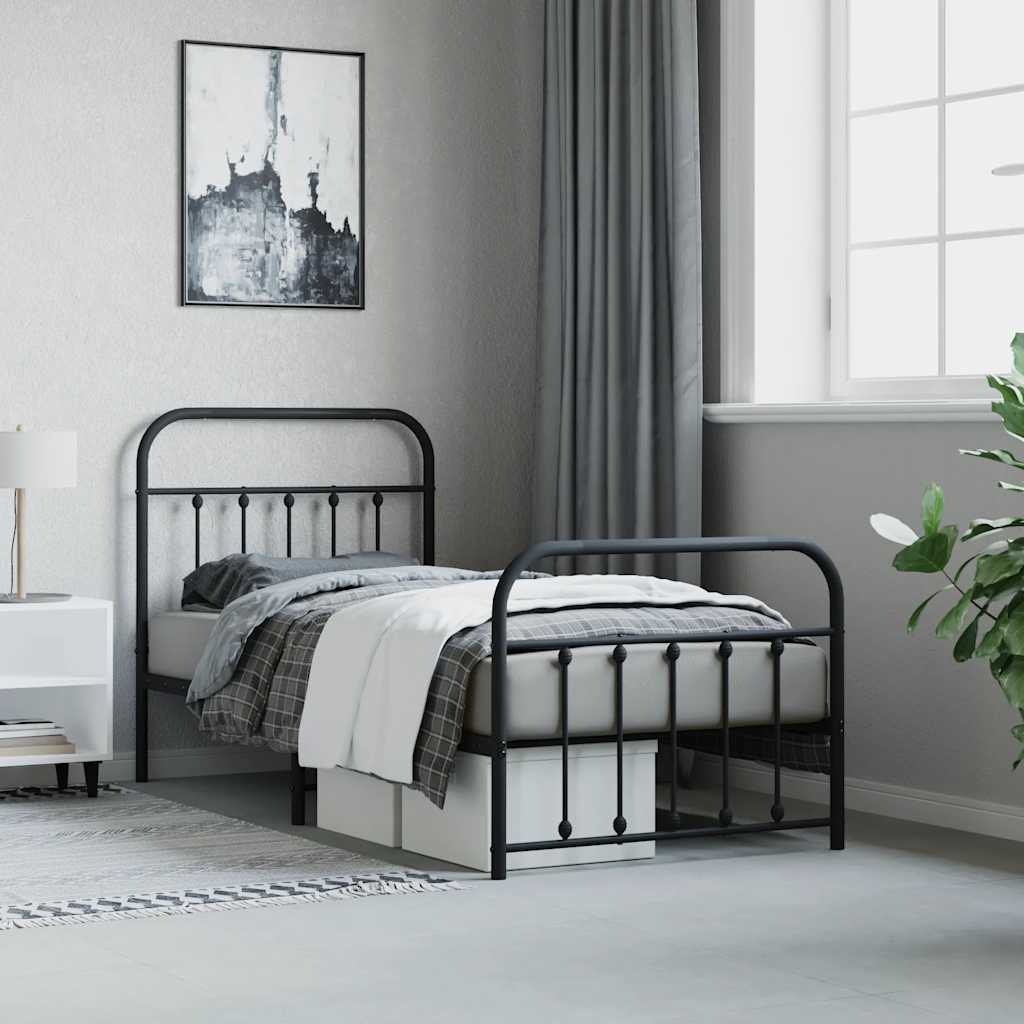 Metalni okvir kreveta uzglavlje i podnožje crni 90 x 200 cm
