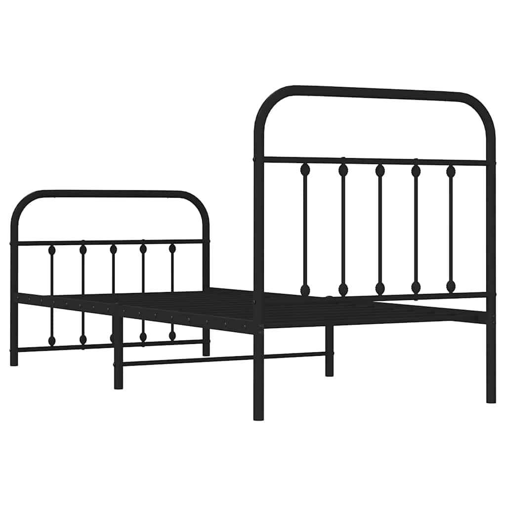 Metalni okvir kreveta uzglavlje i podnožje crni 90 x 200 cm