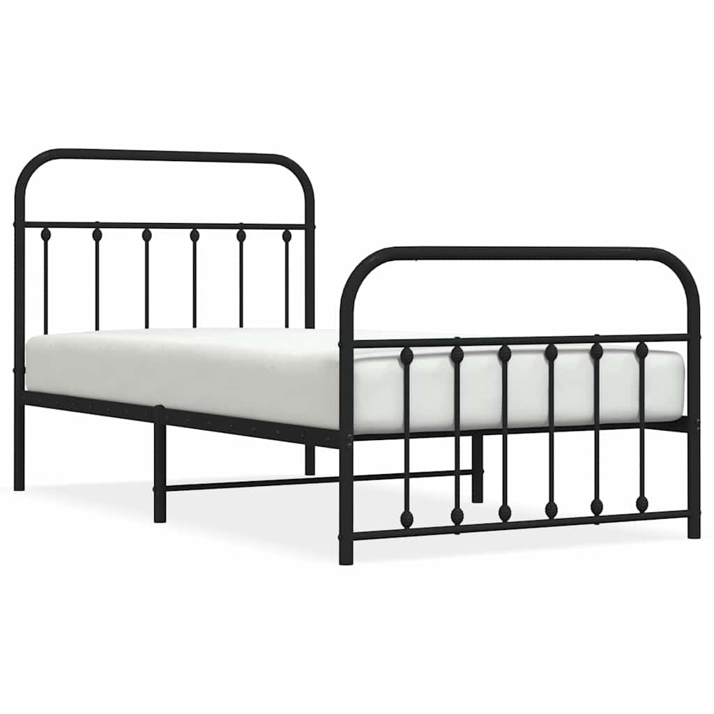 Metalni okvir kreveta uzglavlje i podnožje crni 100x190 cm