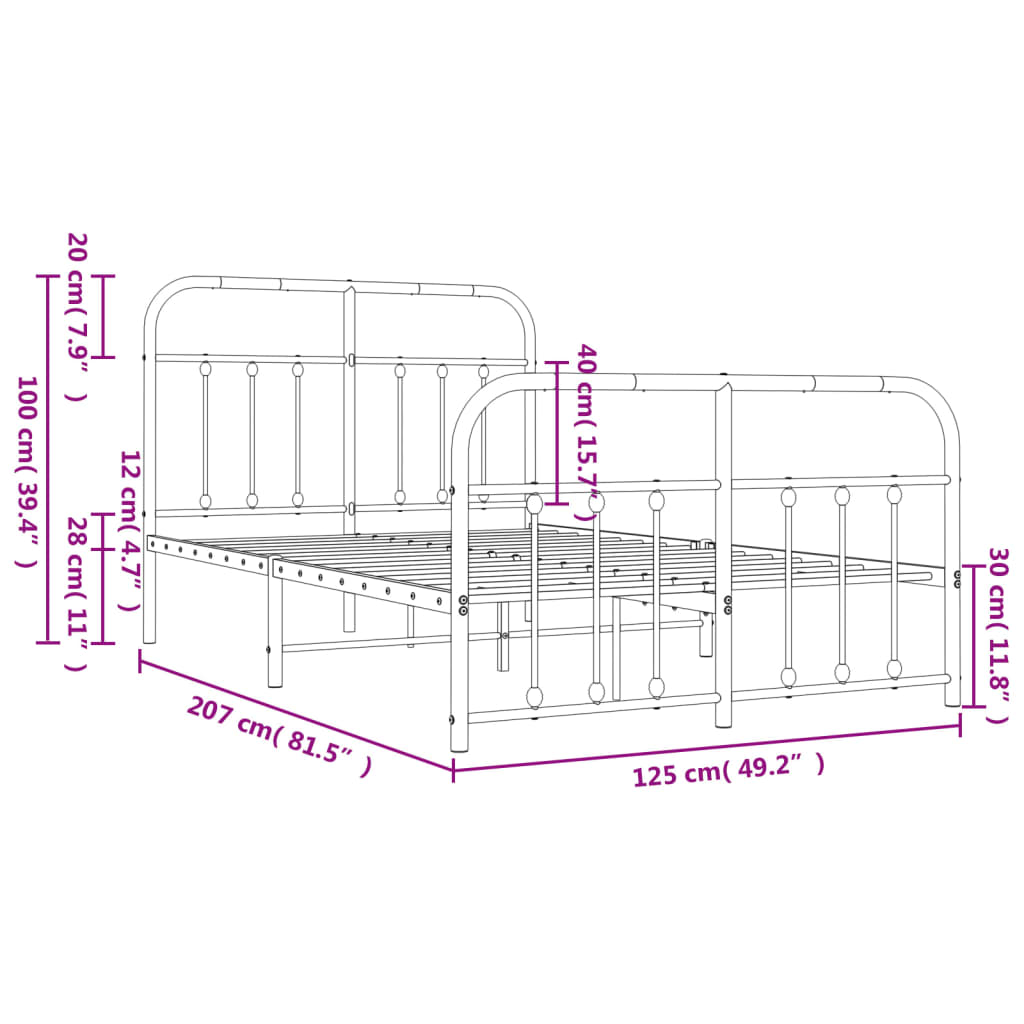 Metalni okvir kreveta uzglavlje i podnožje crni 120x200 cm