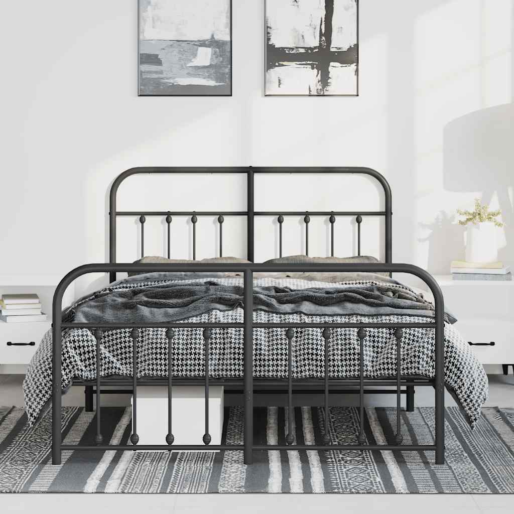Metalni okvir kreveta uzglavlje i podnožje crni 135x190 cm