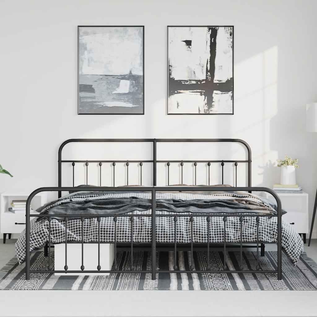 Metalni okvir kreveta uzglavlje i podnožje crni 193x203 cm