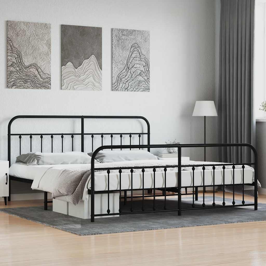 Metalni okvir kreveta uzglavlje i podnožje crni 200x200 cm
