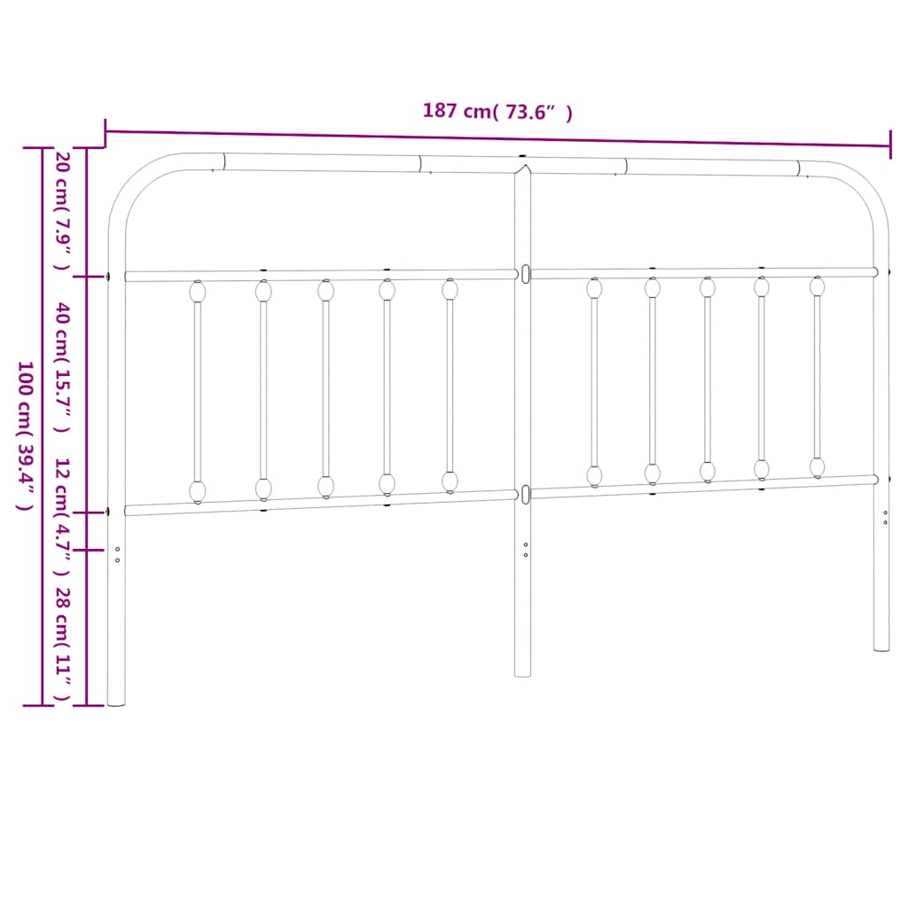 Metalno zamjensko uzglavlje crno 180 cm