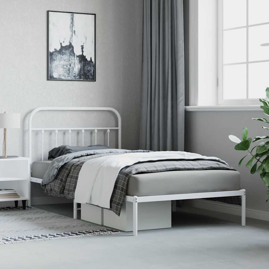 Metalni okvir za krevet s uzglavljem bijeli 100x200 cm