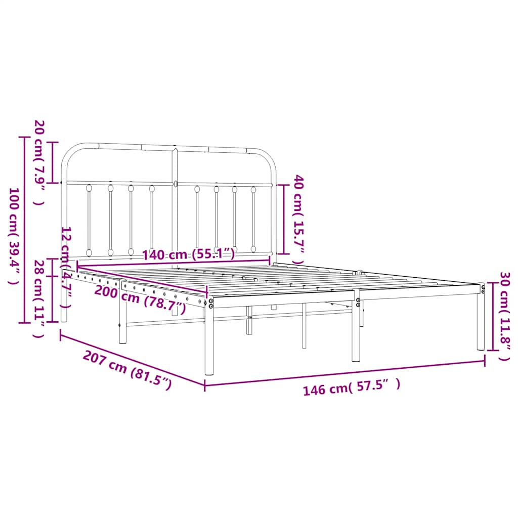 Metalni okvir za krevet s uzglavljem bijeli 140 x 200 cm