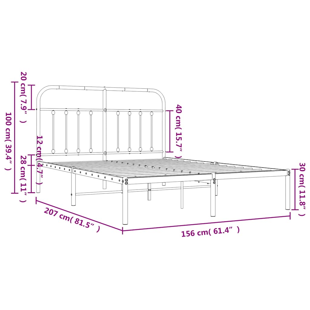 Metalni okvir za krevet s uzglavljem bijeli 150x200 cm