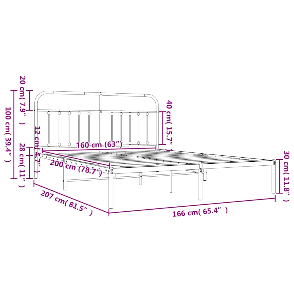 Metalni okvir za krevet s uzglavljem bijeli 160x200 cm