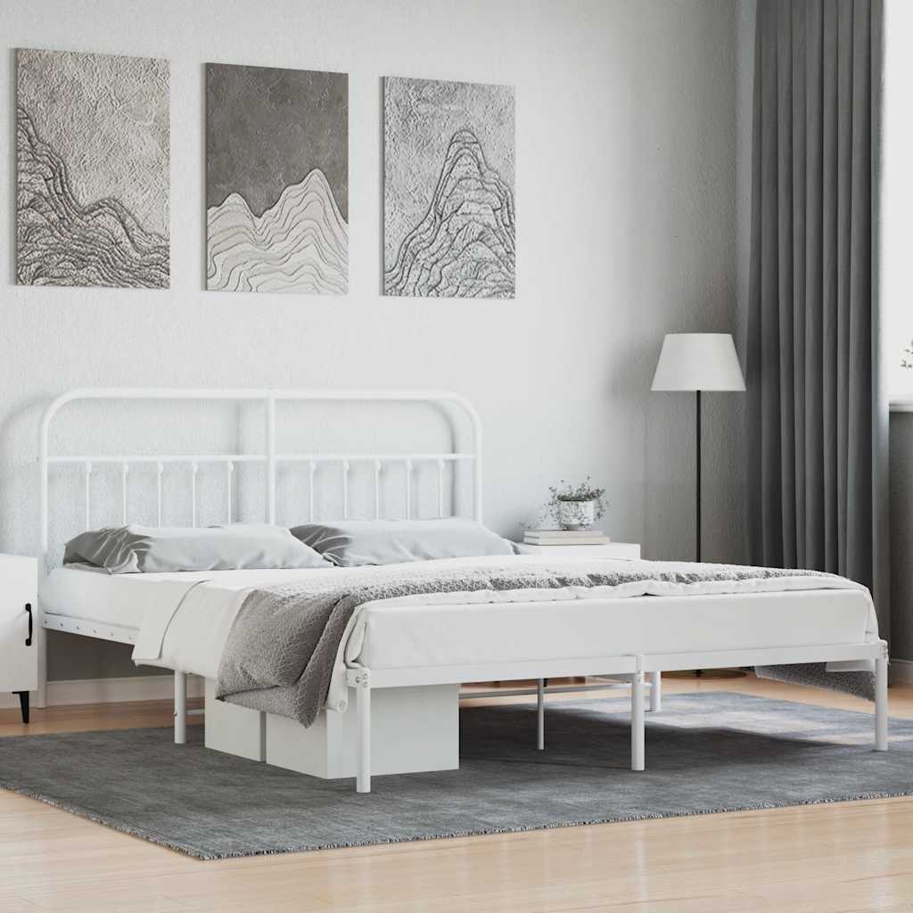 Metalni okvir za krevet s uzglavljem bijeli 160x200 cm