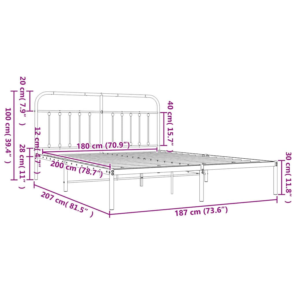 Metalni okvir za krevet s uzglavljem bijeli 180x200 cm