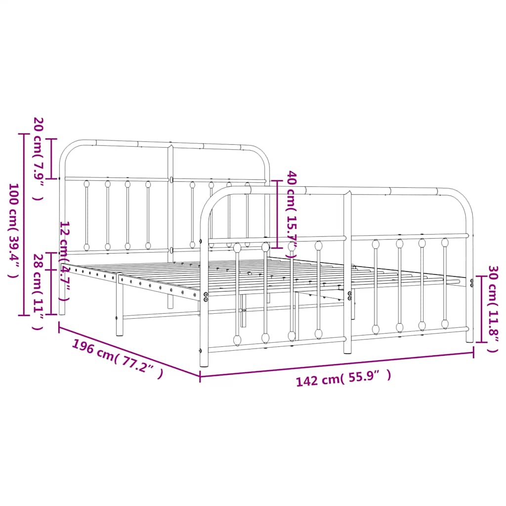 Metalni okvir kreveta uzglavlje i podnožje bijeli 135 x 190 cm