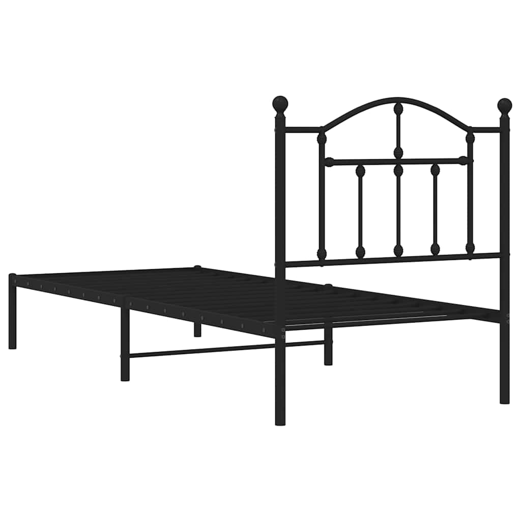Metalni okvir za krevet s uzglavljem crni 80x200 cm