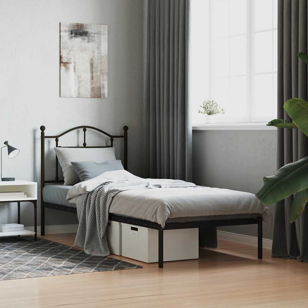 Metalni okvir za krevet s uzglavljem crni 90x190 cm
