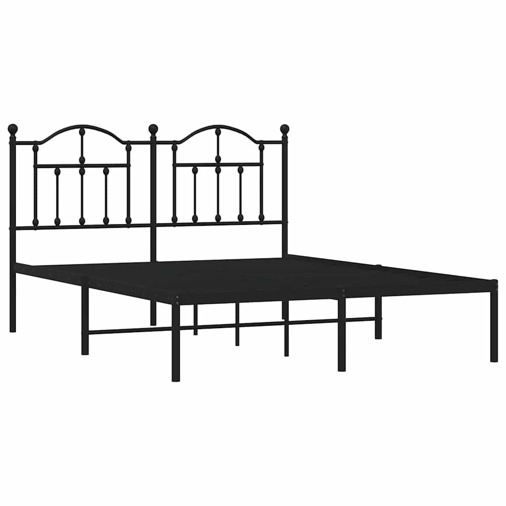 Metalni okvir za krevet s uzglavljem crni 135x190 cm