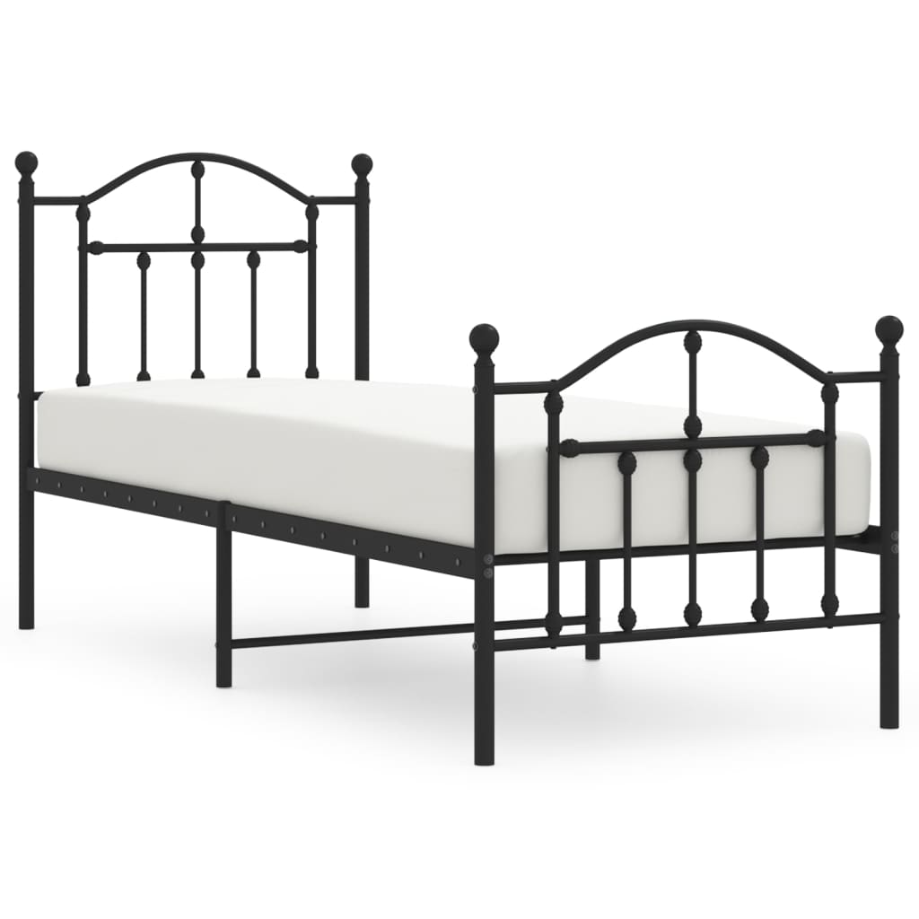 Metalni okvir kreveta uzglavlje i podnožje crni 75x190 cm