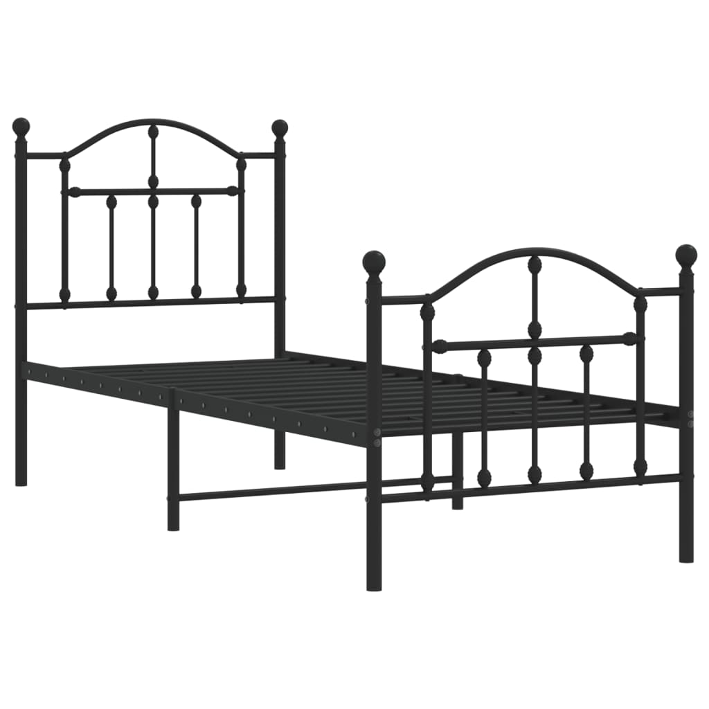 Metalni okvir kreveta uzglavlje i podnožje crni 75x190 cm