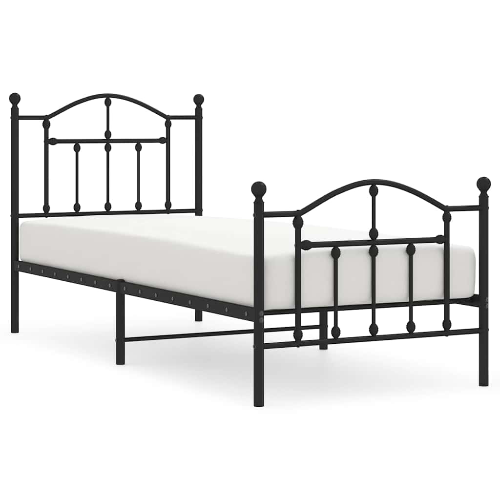 Metalni okvir kreveta uzglavlje i podnožje crni 90x190 cm