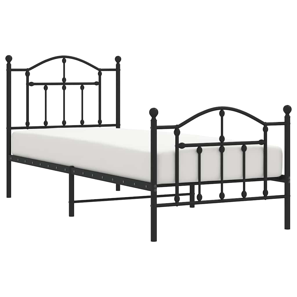 Metalni okvir kreveta uzglavlje i podnožje crni 90x190 cm