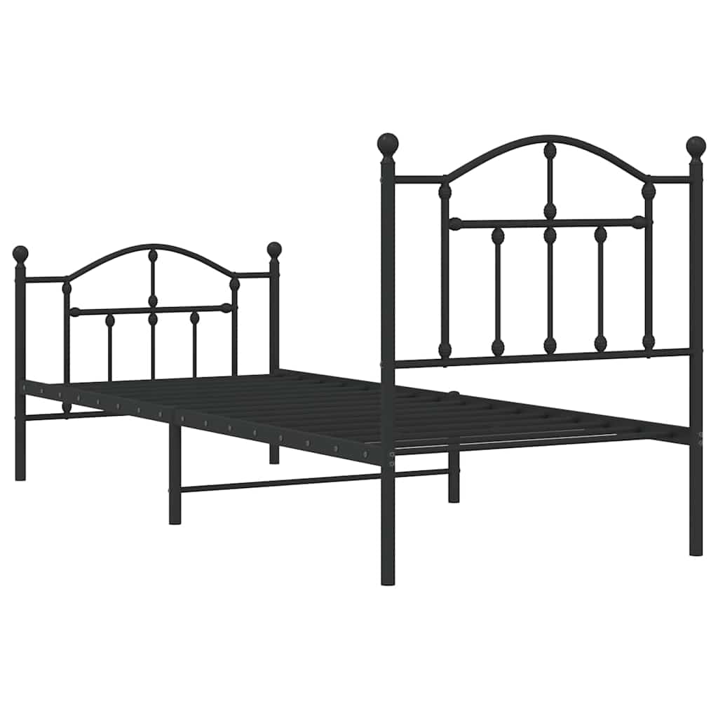 Metalni okvir kreveta uzglavlje i podnožje crni 90x190 cm