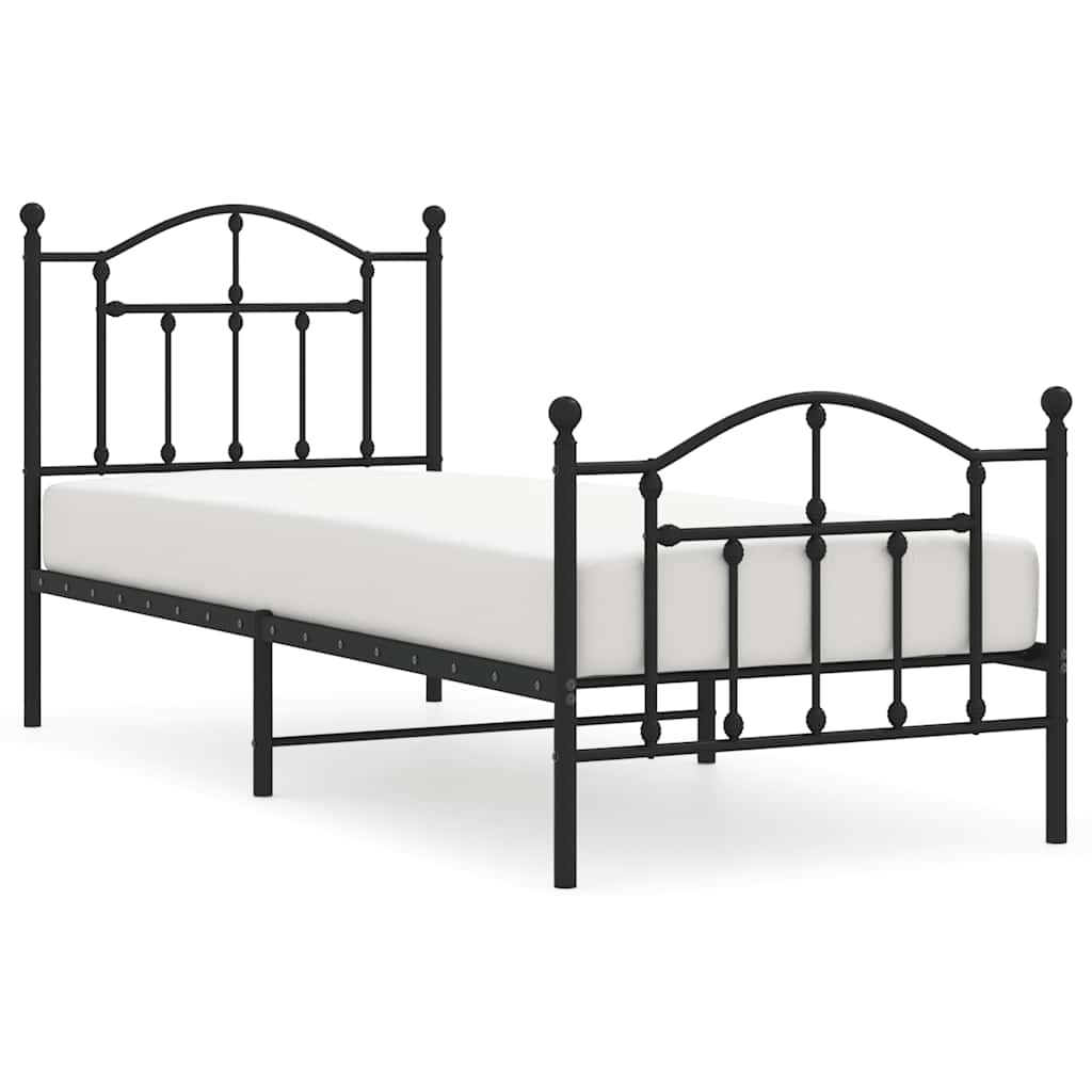 Metalni okvir kreveta uzglavlje i podnožje crni 90 x 200 cm