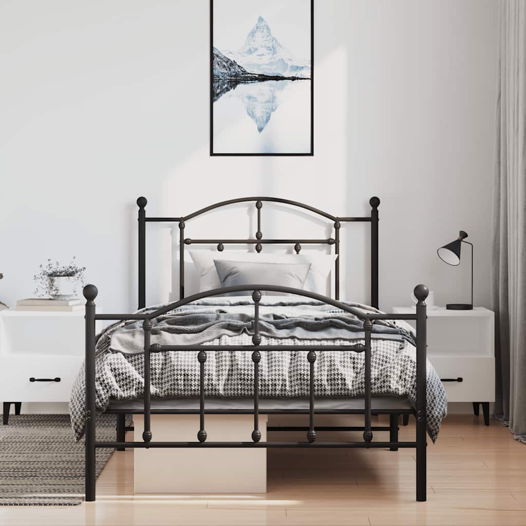 Metalni okvir kreveta uzglavlje i podnožje crni 100x190 cm