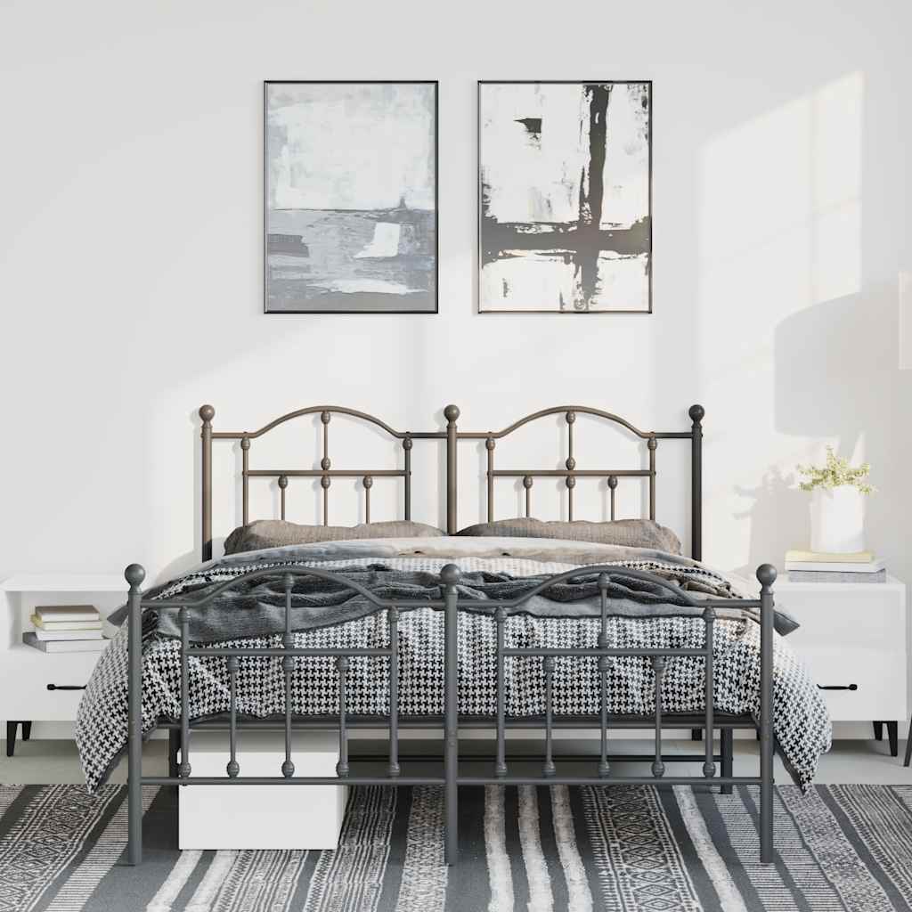 Metalni okvir kreveta uzglavlje i podnožje crni 135x190 cm