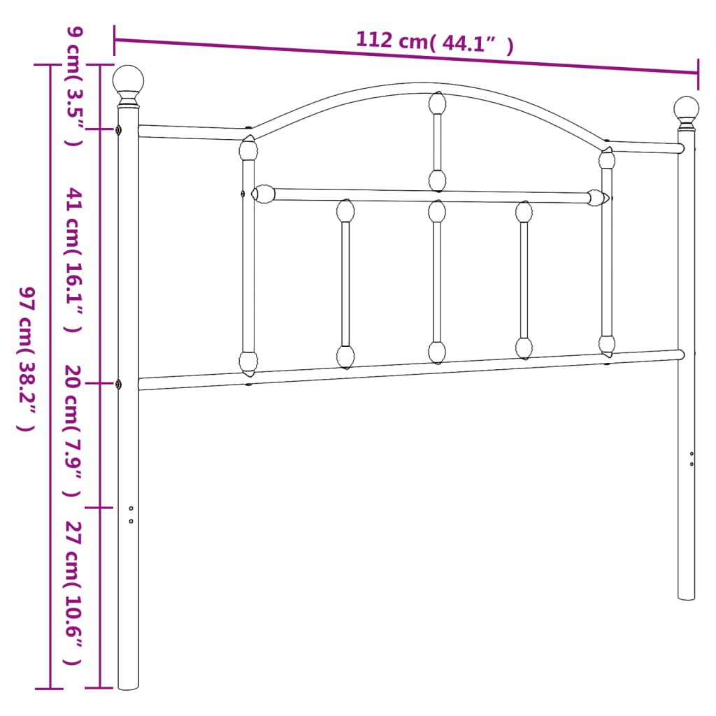 Metalno zamjensko uzglavlje crno 107 cm