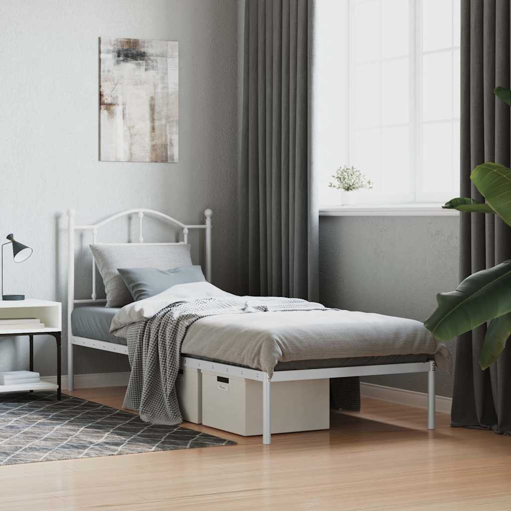 Metalni okvir za krevet s uzglavljem bijeli 90 x 190 cm
