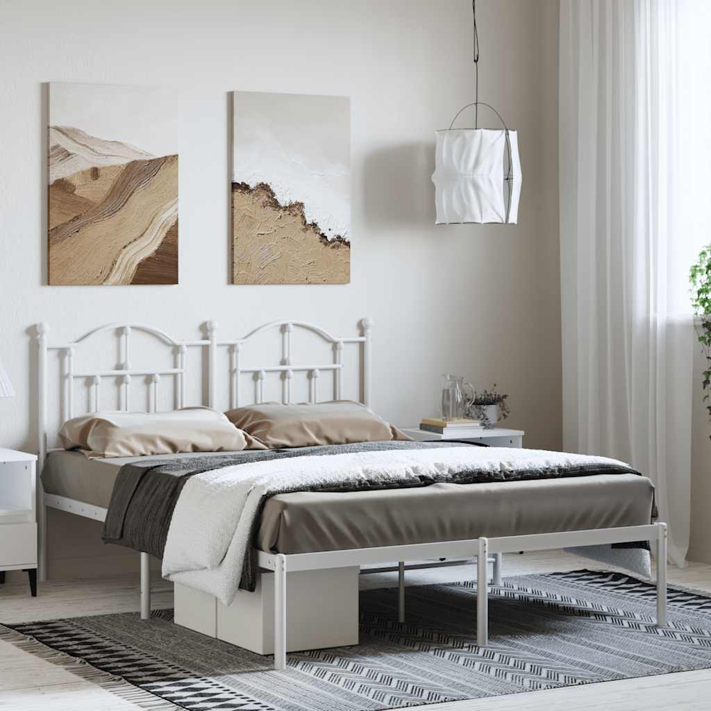 Metalni okvir za krevet s uzglavljem bijeli 135x190 cm