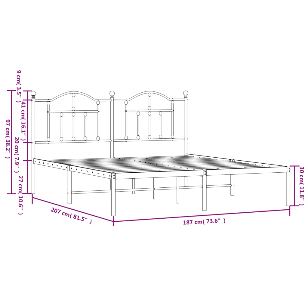 Metalni okvir za krevet s uzglavljem bijeli 180x200 cm