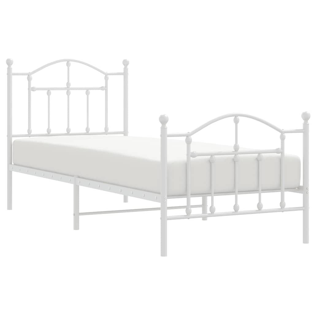 Metalni okvir kreveta uzglavlje i podnožje bijeli 90 x 200 cm