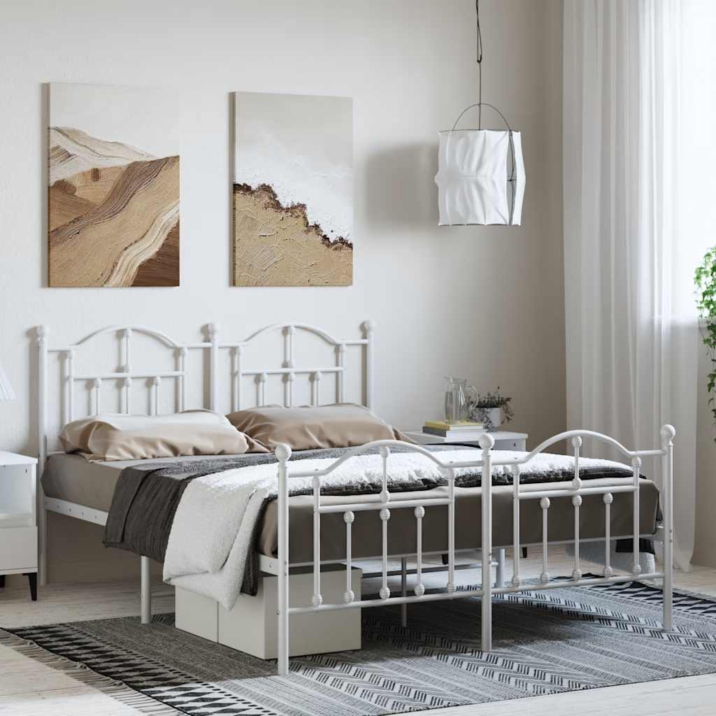 Metalni okvir kreveta uzglavlje i podnožje bijeli 135 x 190 cm