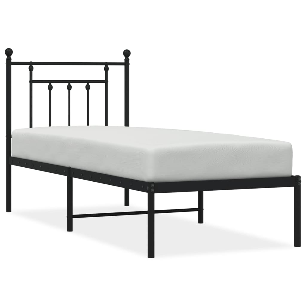 Metalni okvir za krevet s uzglavljem crni 75x190 cm