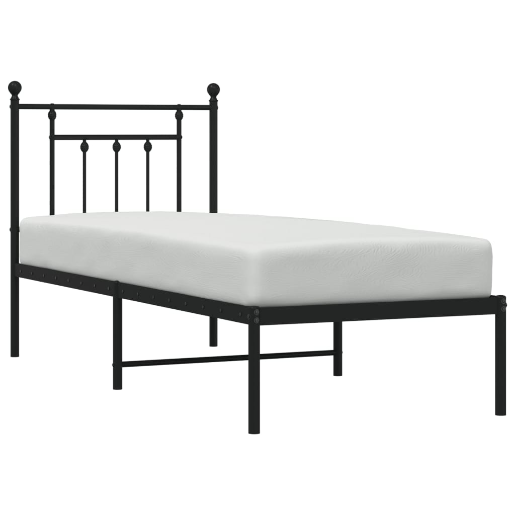 Metalni okvir za krevet s uzglavljem crni 75x190 cm