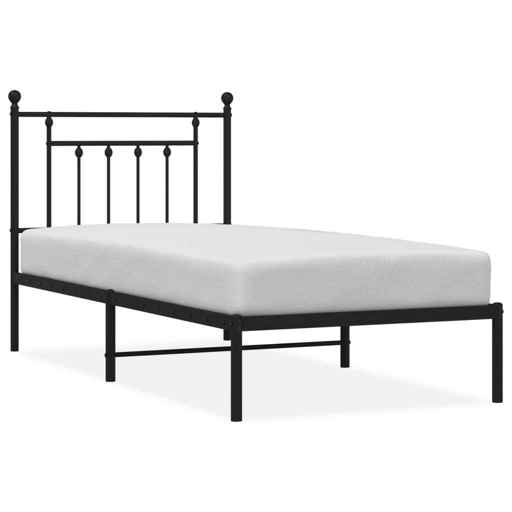 Metalni okvir za krevet s uzglavljem crni 90x190 cm
