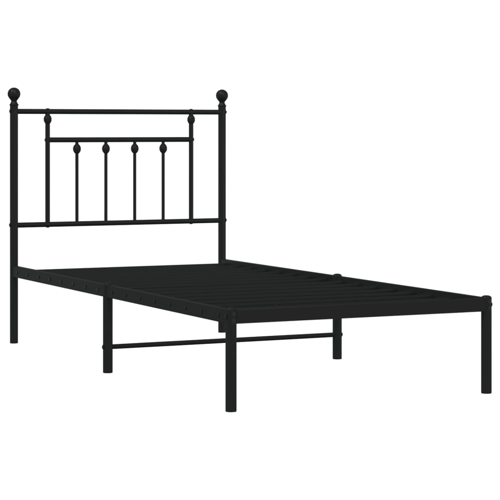 Metalni okvir za krevet s uzglavljem crni 90x190 cm