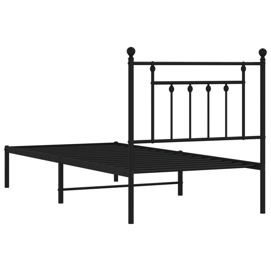 Metalni okvir za krevet s uzglavljem crni 90x190 cm