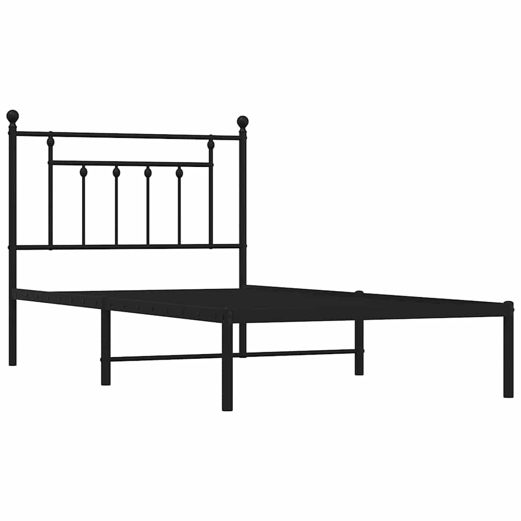 Metalni okvir za krevet s uzglavljem crni 100x190 cm