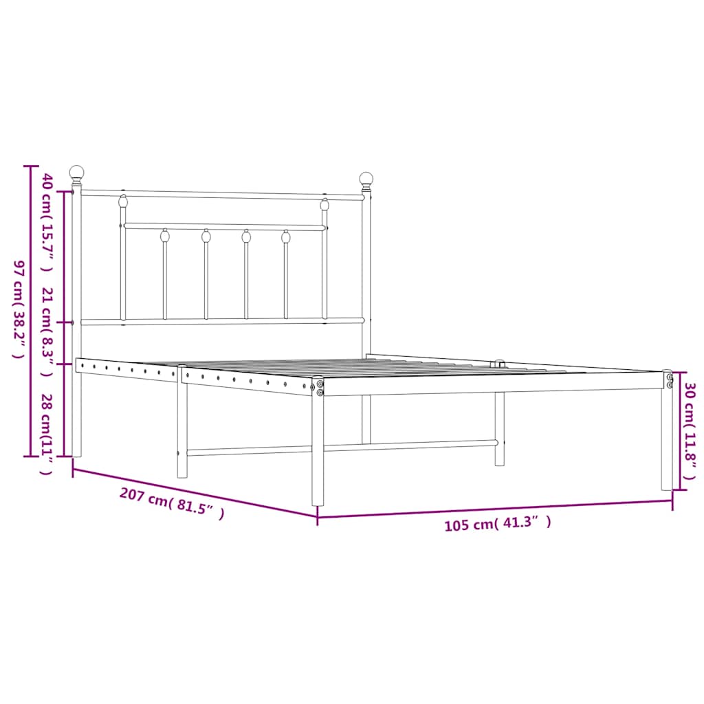 Metalni okvir za krevet s uzglavljem crni 100x200 cm