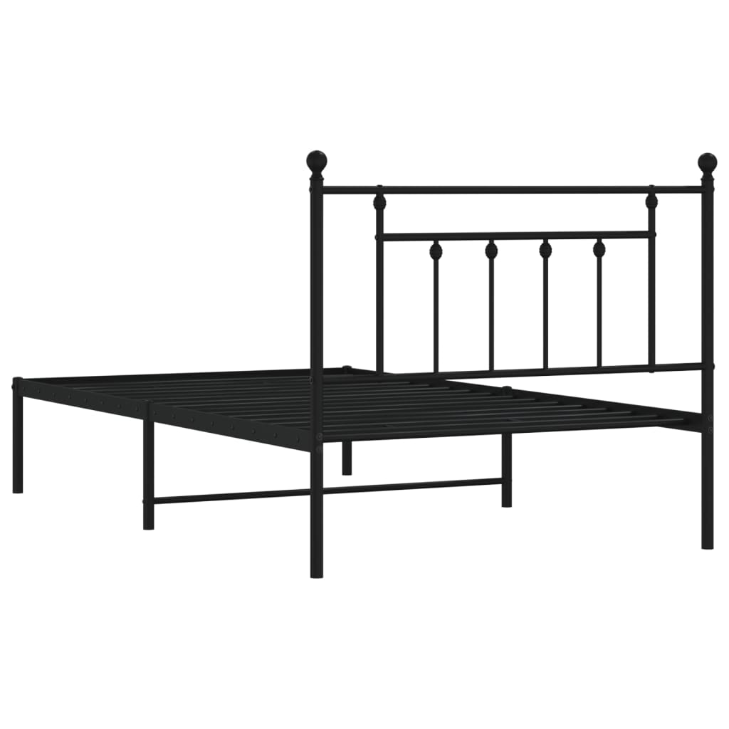 Metalni okvir za krevet s uzglavljem crni 107x203 cm