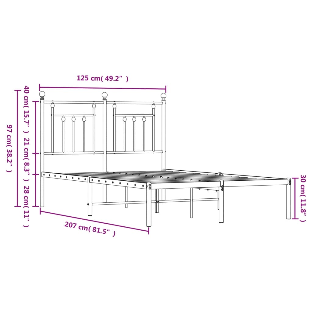 Metalni okvir za krevet s uzglavljem crni 120x200 cm