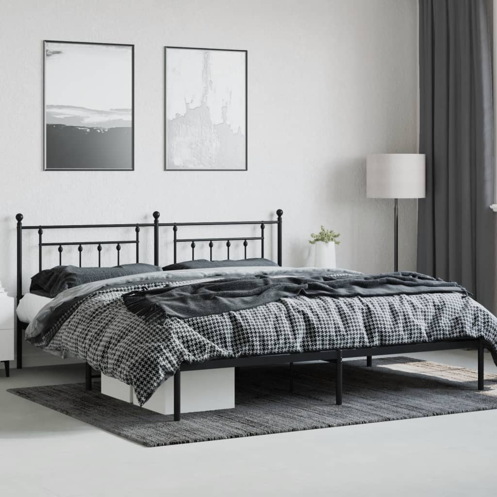 Metalni okvir za krevet s uzglavljem crni 200x200 cm