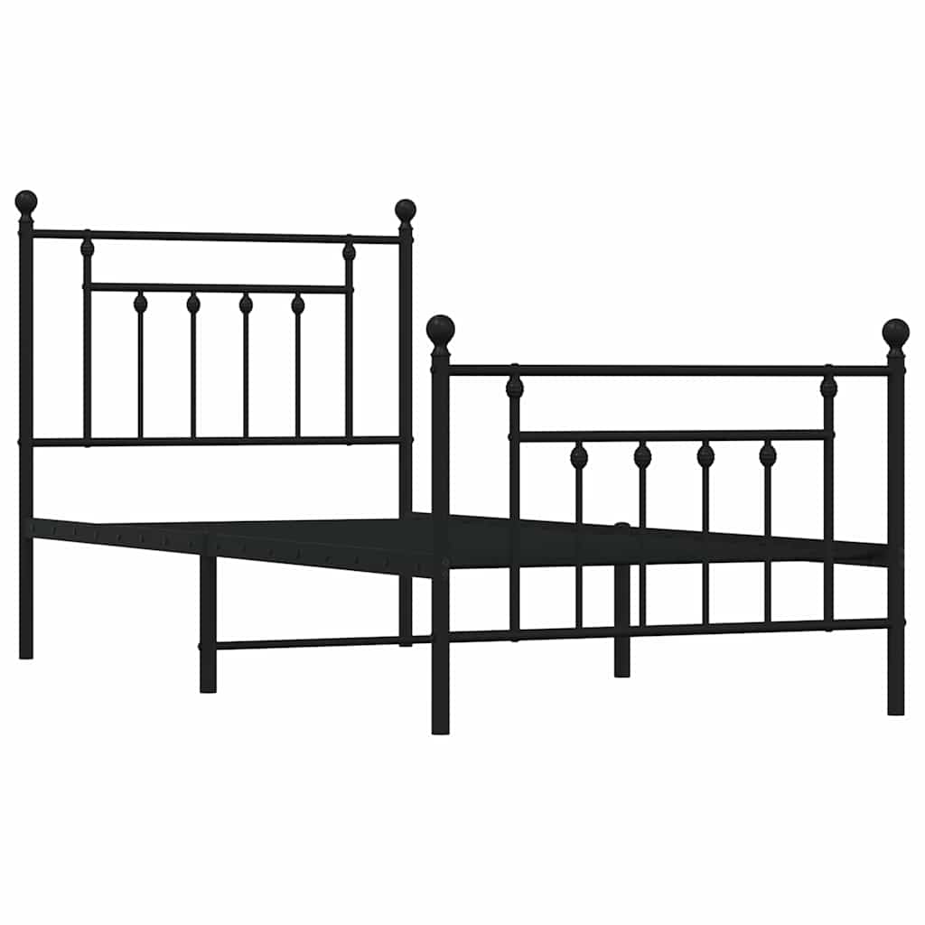 Metalni okvir kreveta uzglavlje i podnožje crni 90x190 cm