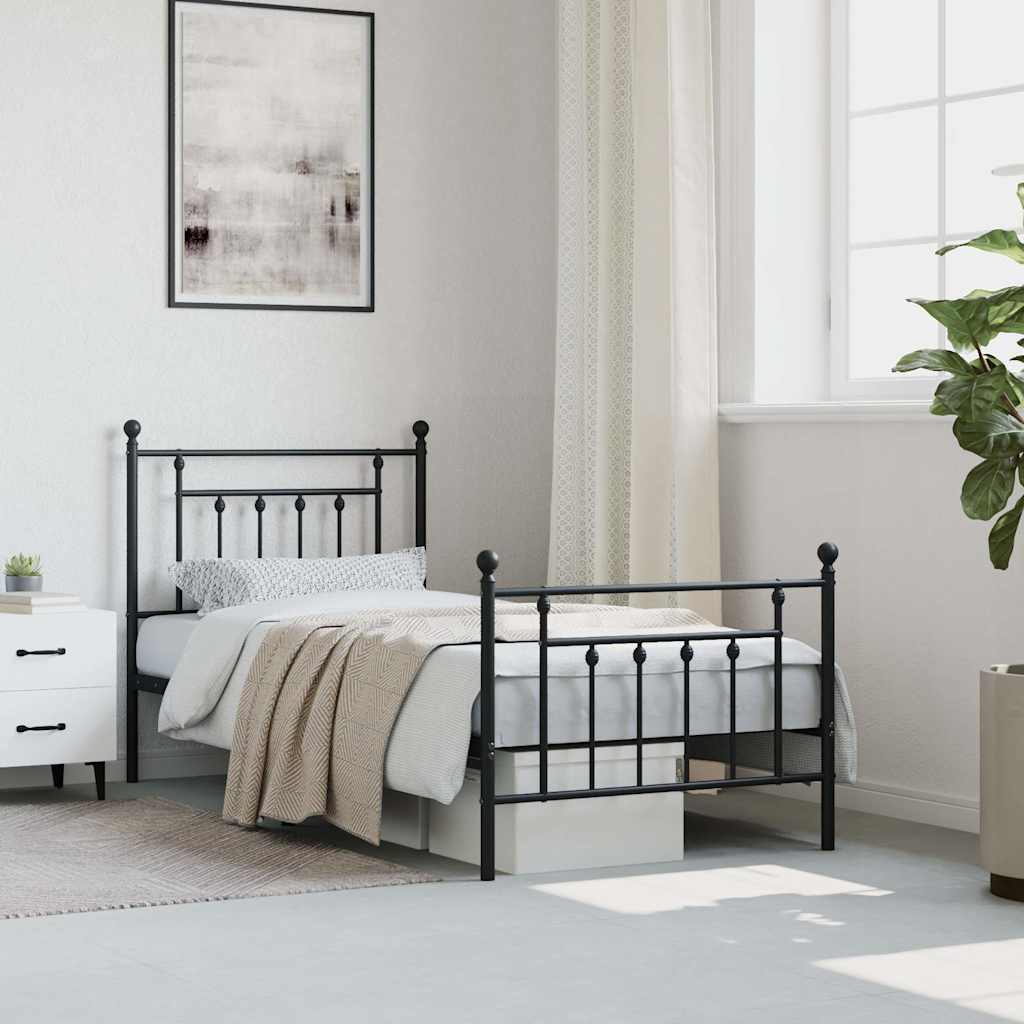 Metalni okvir kreveta uzglavlje i podnožje crni 90 x 200 cm