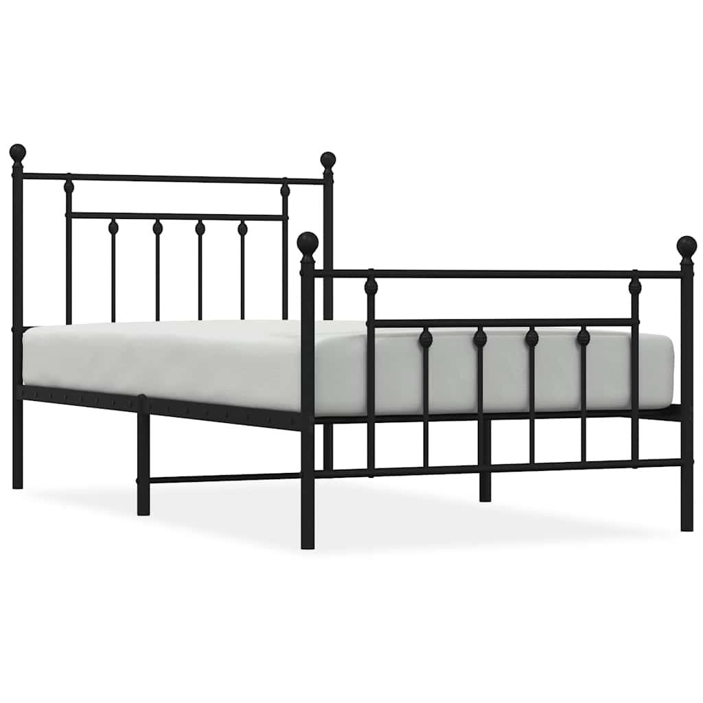Metalni okvir kreveta uzglavlje i podnožje crni 100x190 cm