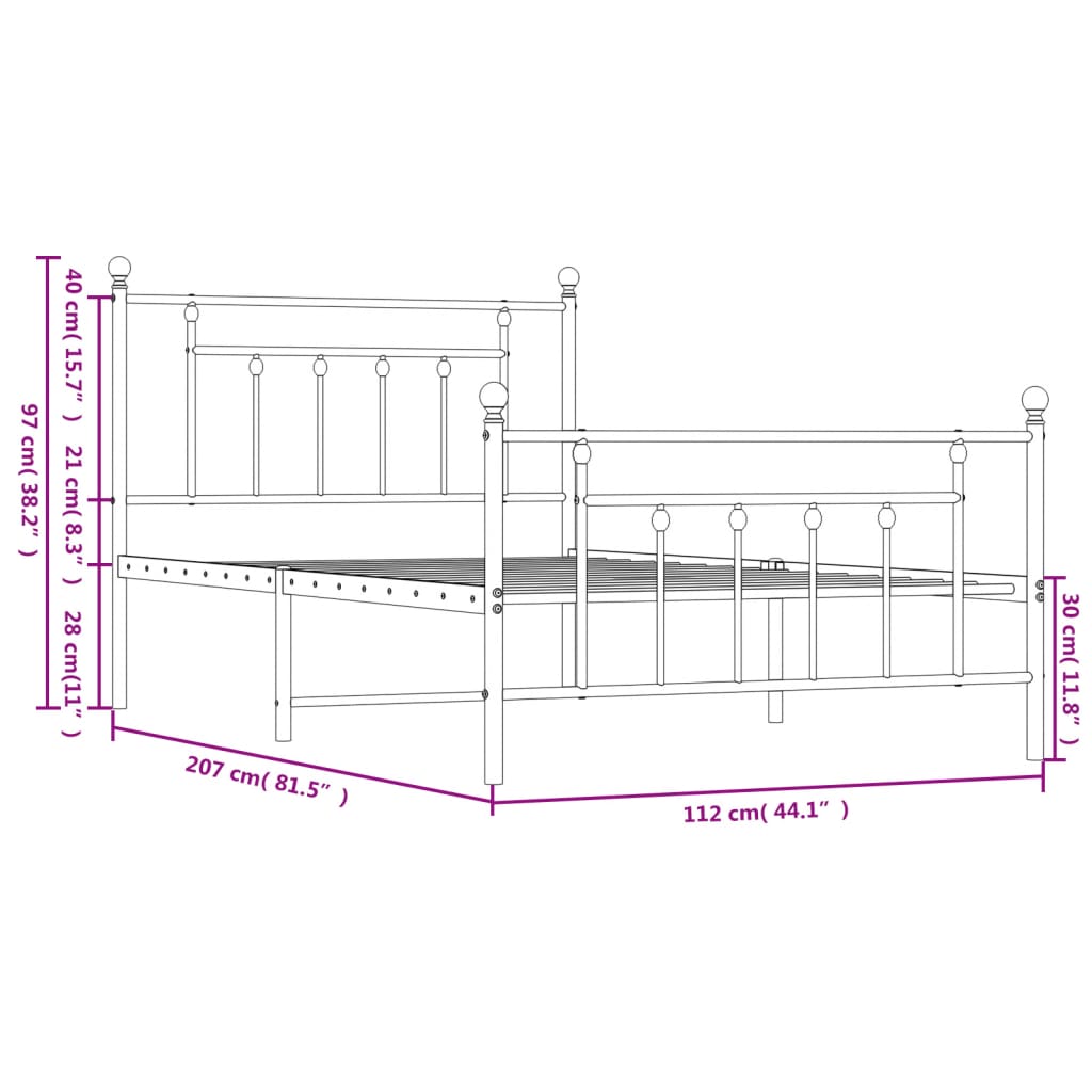 Metalni okvir kreveta uzglavlje i podnožje crni 107x203 cm